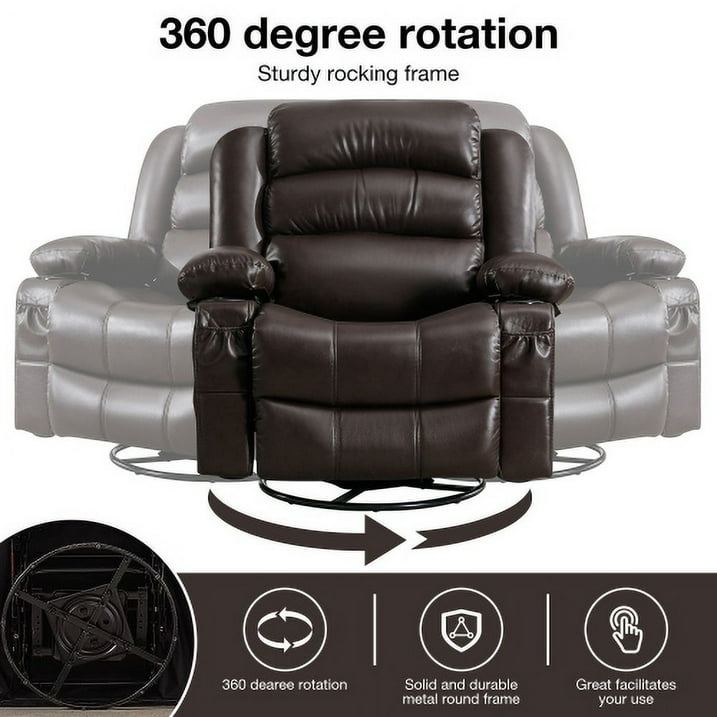 Segmart 360° Swivel Massage Recliner Chairs with Remote Control, PU Leather 8-Point Vibration Massage Recliner Chair with USB Charger, Cup Holders Bread-Type Handrail & Padded Seat Backrest, Brown