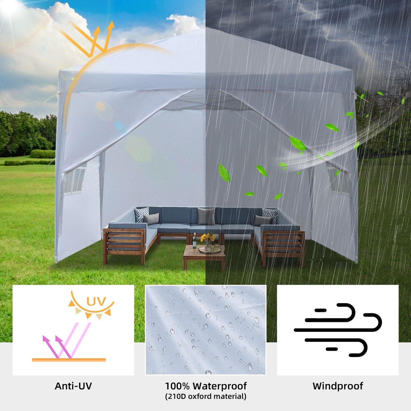 10'x10' Outdoor Wedding Party Tent with 4 Sidewalls, SEGMART Pop Up Canopy Tent with 3 Adjustable Heights, Portable Waterproof Instant Patio Gazebo Tent with Carrying Bag for Garden Pavilion