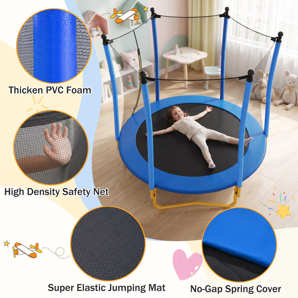 5.5FT Kids Trampoline with Basketball Hoop, SEGMART Upgraded Indoor Toddler Trampoline with Enclosure for Kids, Outdoor Round Small Trampoline with Basketball, Gift for Boys Girls