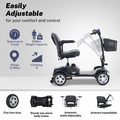 Segmart Mobility Scooter for Seniors Best Gift, 4 Wheel Electric Powered Wheelchair Device with Lights, Compact Heavy Duty Mobile for Outdoor Travel, Adults, Elderly,300lbs, Blue