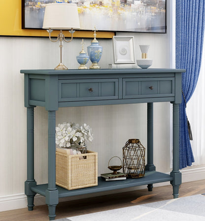 Entryway Table with Drawers, SEGMART Console Table with Storage, Solid Wood Vintage Sofa Table with Bottom Shelf, Modern Entry Table Hallway Table for Living Room Entryway Hallway Foyer, Navy