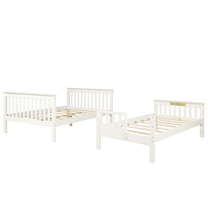 SEGMART Wood Bunk Beds , 76.97'' x 51.57'' Solid Wood Twin-Over-Full Bed, Sturdy Wood Twin-Over-Full Bunk Beds w/ 4 Storage Shelves, 4-Step Ladder, Full-Length Guardrails, 250lbs, S1914