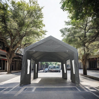 12x20ft Canopy Tent, Waterproof Outdoor Car Canopy with Roll-up Windows, Car Port with Removable Sidewalls, Doors, Steel Carport Canopy, Portable Garage, Outdoor Garage Boat Shelter Party Tent, Grey
