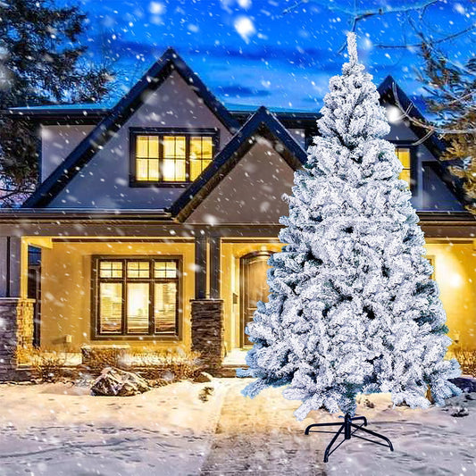 SEGMART 7.5Ft White Snow Flocked Christmas Trees, Artificial Christmas Tree with 1400 Tips, Solid Metal Stand, Christmas Decorations for Home, Festival, Party, Christmas, Indoor, Outdoor, SS1809
