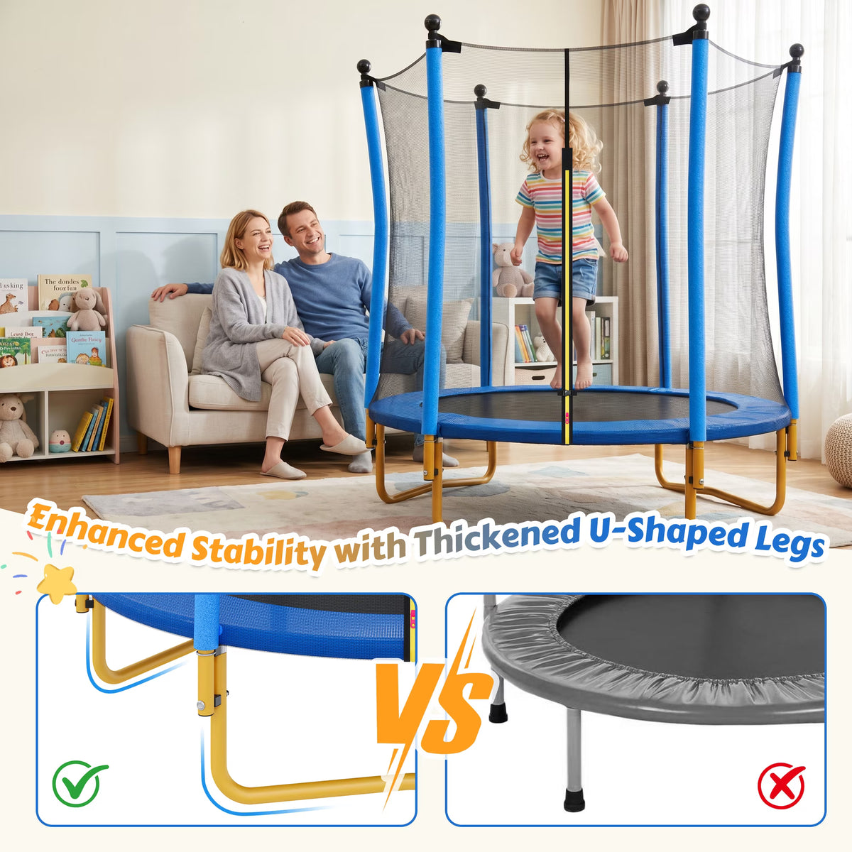 5.5FT Kids Trampoline with Basketball Hoop, SEGMART Upgraded Indoor Toddler Trampoline with Enclosure for Kids, Outdoor Round Small Trampoline with Basketball, Gift for Boys Girls