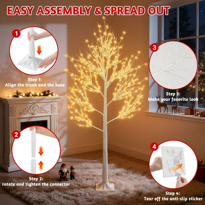 3-Pieces Lighted Birch Trees Sets, Segmart 6FT+5FT+4FT Christmas Tree with 650 LED, Stand and Timer, Christmas Porch Decorations Lighted Trees for Indoor Outdoor