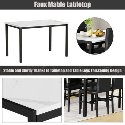 Kitchen Table and 4 Chairs Set, Metal Kitchen Table Sets Faux Marble Rectangular Breakfast Table w/Metal Legs & Black Finish Frame, Dining Table Sets for an Apartment Breakfast
