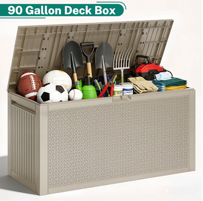SEGMART Outdoor Deck Box Lockable,90 Gallon Outdoor Storage Box Waterproof,Patio Deck Storage for Toy,Furniture Cushions,Garden Tools and Combinable Garage