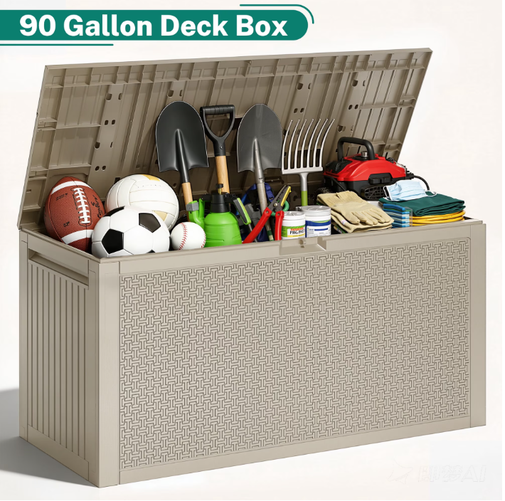 SEGMART Outdoor Deck Box Lockable,90 Gallon Outdoor Storage Box Waterproof,Patio Deck Storage for Toy,Furniture Cushions,Garden Tools and Combinable Garage