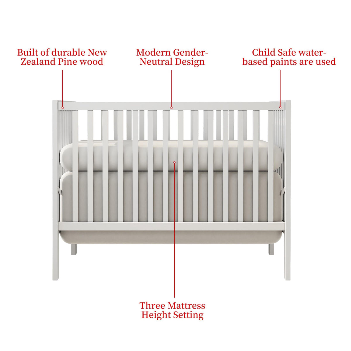 iRerts 5 In 1 Convertible Baby Crib, Wood Convertible Crib Toddler Bed with Wood Legs, Converts from Baby Crib to Toddler Bed, Fits Standard Full-Size Crib Mattress, Easy to Assemble, Black