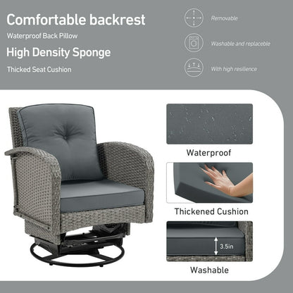 Patio Swivel Rocking Chairs Set, Segmart 3-Piece Outdoor 360° Rocking Patio Conversation Set with Thickened Cushions and Glass Coffee Table for Backyard, Max Weight 360 LBS, Gray