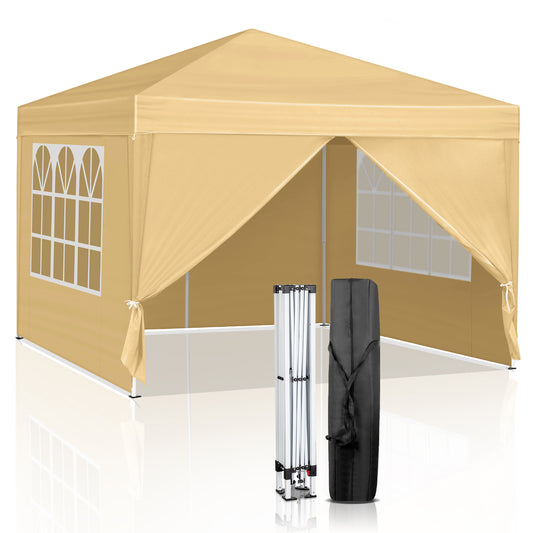 10ft x 10ft Pop Up Canopy Tent with Adjustable Heights, SEGMART Waterproof Wedding Party Tent with 4 Removable Sidewalls, Instant Outdoor Canopy Tent with Carry bag for Patio Events, Khaki