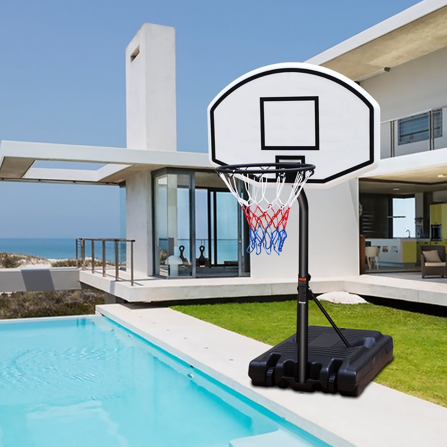 Swimming Pool Basketball Hoop, 3.1ft to 4.7ft Height-Adjustable Poolside Basketball Goal with 36" Backboard for Indoor Outdoor Use , Portable Poolside Basketball Hoop System for Adults & Kids