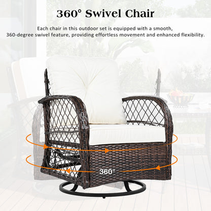 Patio Wicker Chairs Swivel Rocker, Segmart Outdoor Swivel Rocking Chairs Set of 2 with Rattan Side Table, Patio Swivel Glider Chair 3 Piece Patio Furniture Sets for Patio Porch Pool, Brown