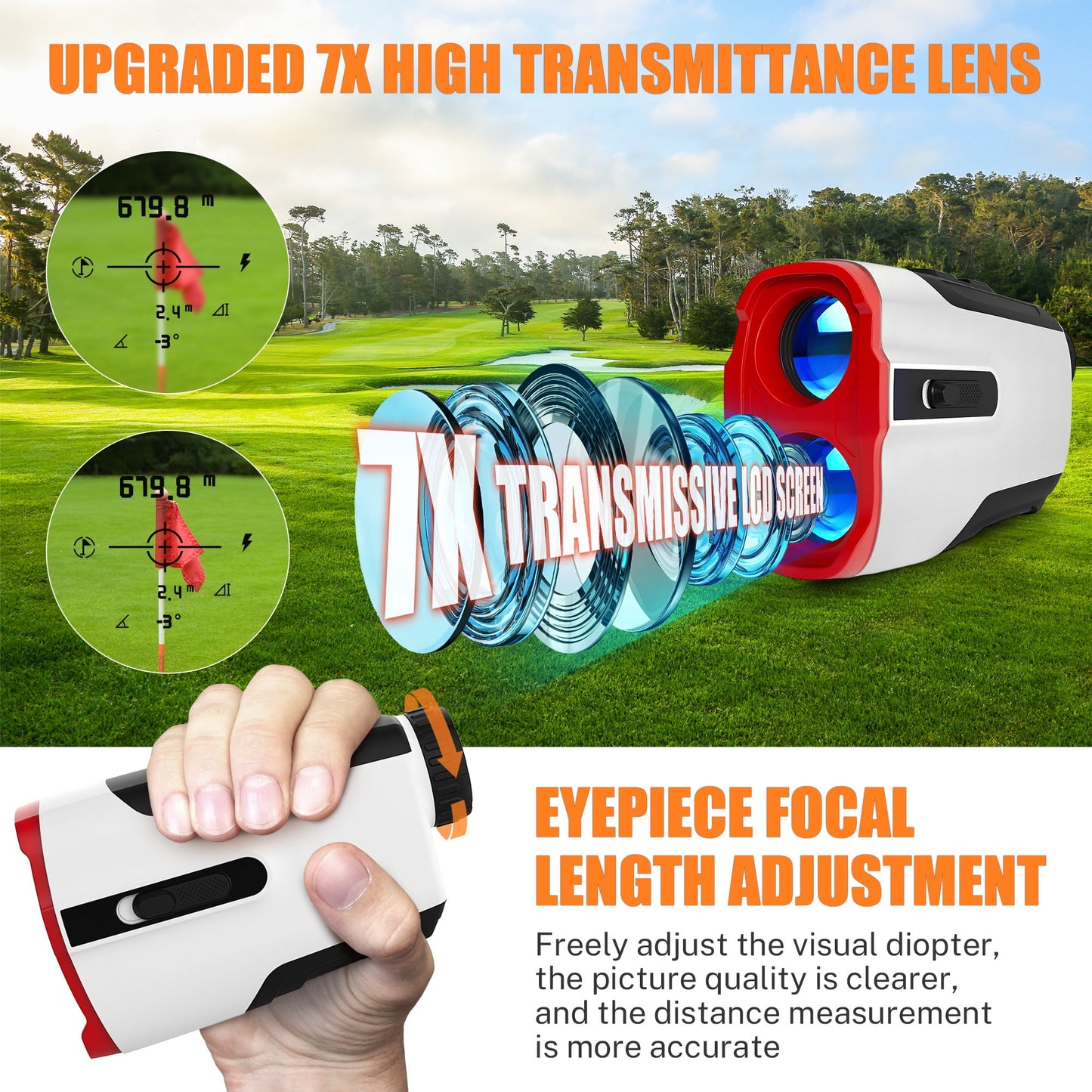 Segmart Laser Golf Rangefinder for Best Gift, 900 Yards 7X Magnification Clear View Laser Range Finder for Hunting, Slope Measurement for Golfers, Continuous Scan