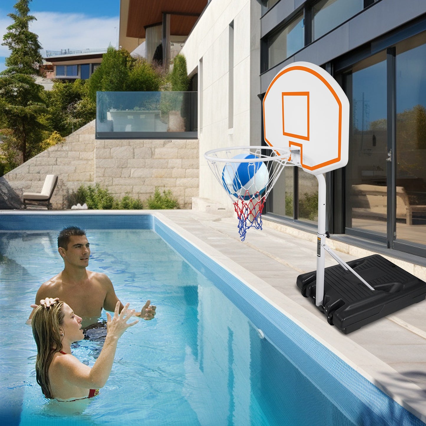 Swimming Pool Basketball Hoop, 3.1ft to 4.7ft Height-Adjustable Poolside Basketball Goal with 36" Backboard for Indoor Outdoor Use , Portable Poolside Basketball Hoop System for Adults & Kids