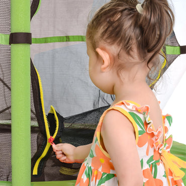 55'' Mini Round Kids Trampoline with Safety Enclosure Net and Spring Pad, Outdoor Indoor Small Trampoline for Kids, Toddlers Trampoline for Indoor Outdoor, Gift for Boy Girl, Age 1-8, Green
