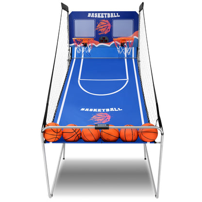 Dual Shot Basketball Arcade Game, Segmart 81"x44" Foldable Indoor Electronic Arcade Basketball Game with 6 Balls, 8 Modes, LED Scoreboard, Air Pump, Battery Powered for Adults, Blue