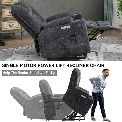 Power Lift Recliner Chair with Massage and Heat for Elderly, Segmart Overstuffed Wide Recliners, Heavy Duty Motion Mechanism with USB and Type C Ports, 2 Steel Cup Holders, Dark Gray