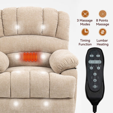 Extra Wide Power Lift Recliner Chair for Elderly, Oversized Chenille Lift Chair with 8-Point Massage & Lumbar Heat, USB Charging Port, Side Pockets, 350 lbs Capacity