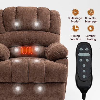 Extra Wide Power Lift Recliner Chair for Elderly, Oversized Chenille Lift Chair with 8-Point Massage & Lumbar Heat, USB Charging Port, Side Pockets, 350 lbs Capacity
