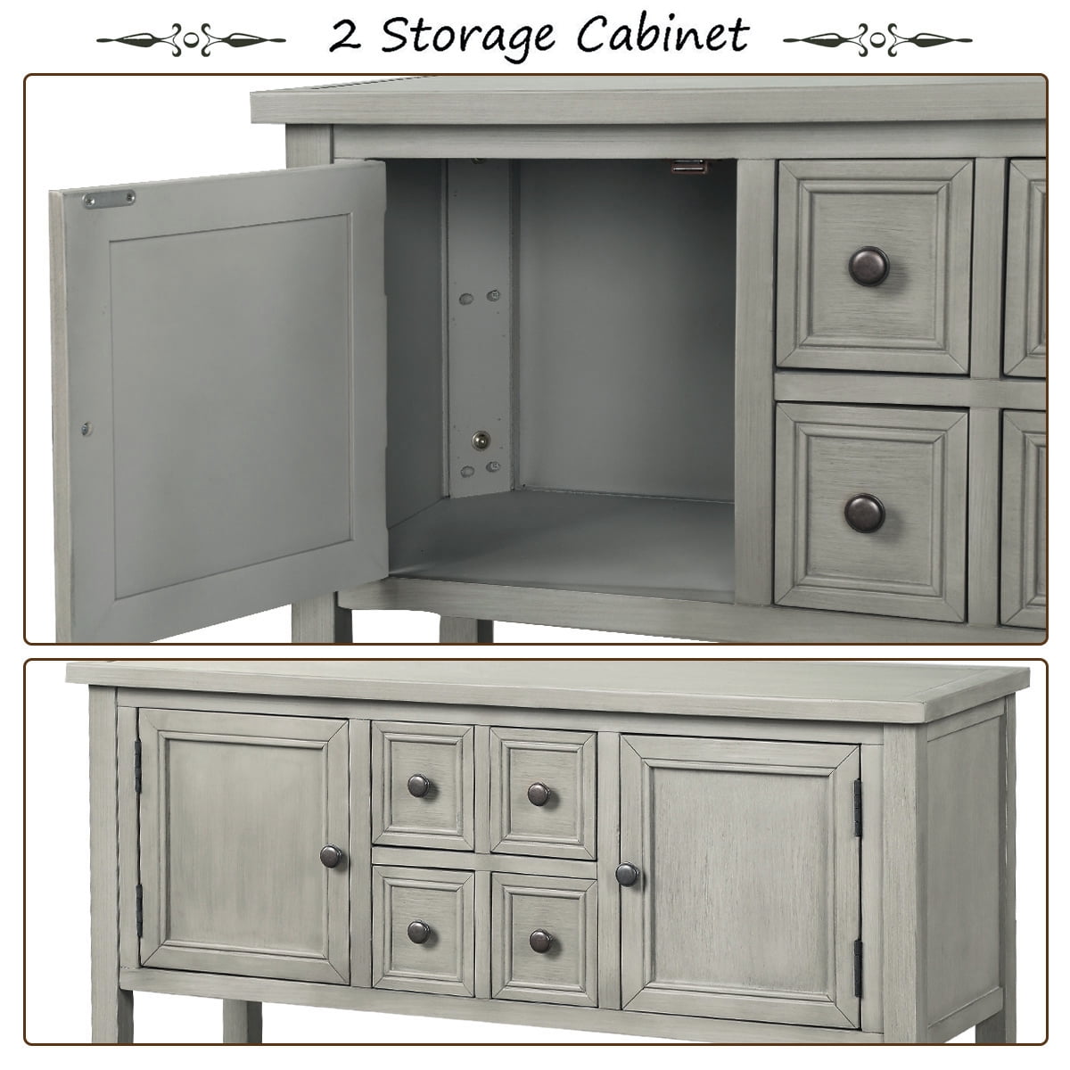 Console Table with 4 Storage Drawers,Storage Vintage Wood Buffet Sideboard Desk with 2 Cabinets and Bottom Shelf, Retro Entryway Table Cupboard for Living Room, Foyer, Hallway
