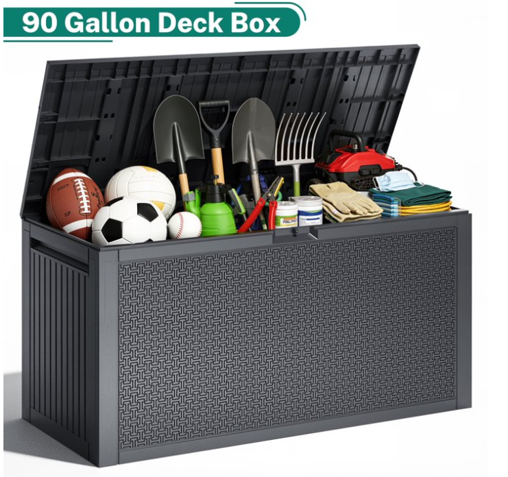 SEGMART Outdoor Deck Box Lockable,90 Gallon Outdoor Storage Box Waterproof,Patio Deck Storage for Toy,Furniture Cushions,Garden Tools and Combinable Garage