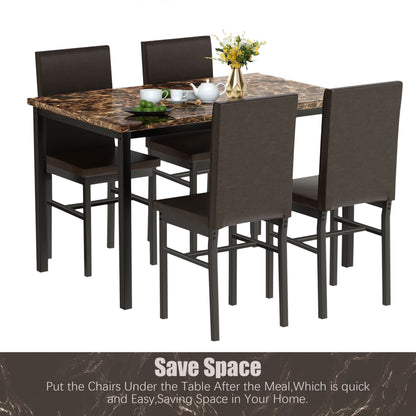 Kitchen Dining Table Set, Metal Kitchen Table Sets with 4 Chairs, Faux Marble Rectangular Breakfast Table w/Metal Legs & Black Finish Frame, Dining Table Sets for an Apartment Breakfast, S12528
