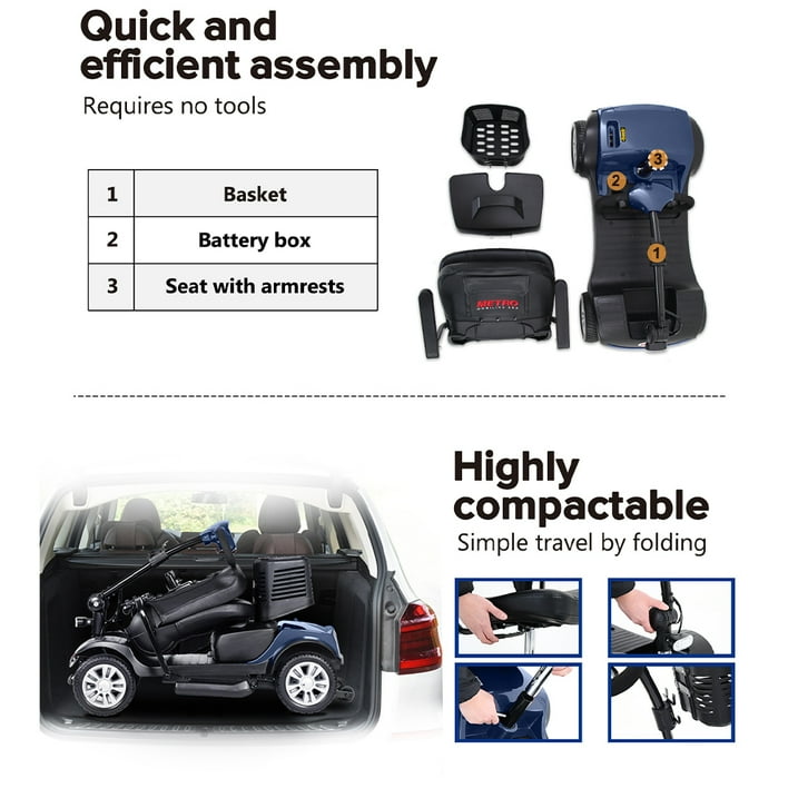 Outdoor Motorized Electric Carts for Senior, Heavy Duty Electric Scooters with 4 Wheel, Sliding Swivel Seat with Flip-Up Armrests for Adults, Easy Assembly, 300lbs, Blue, S8672