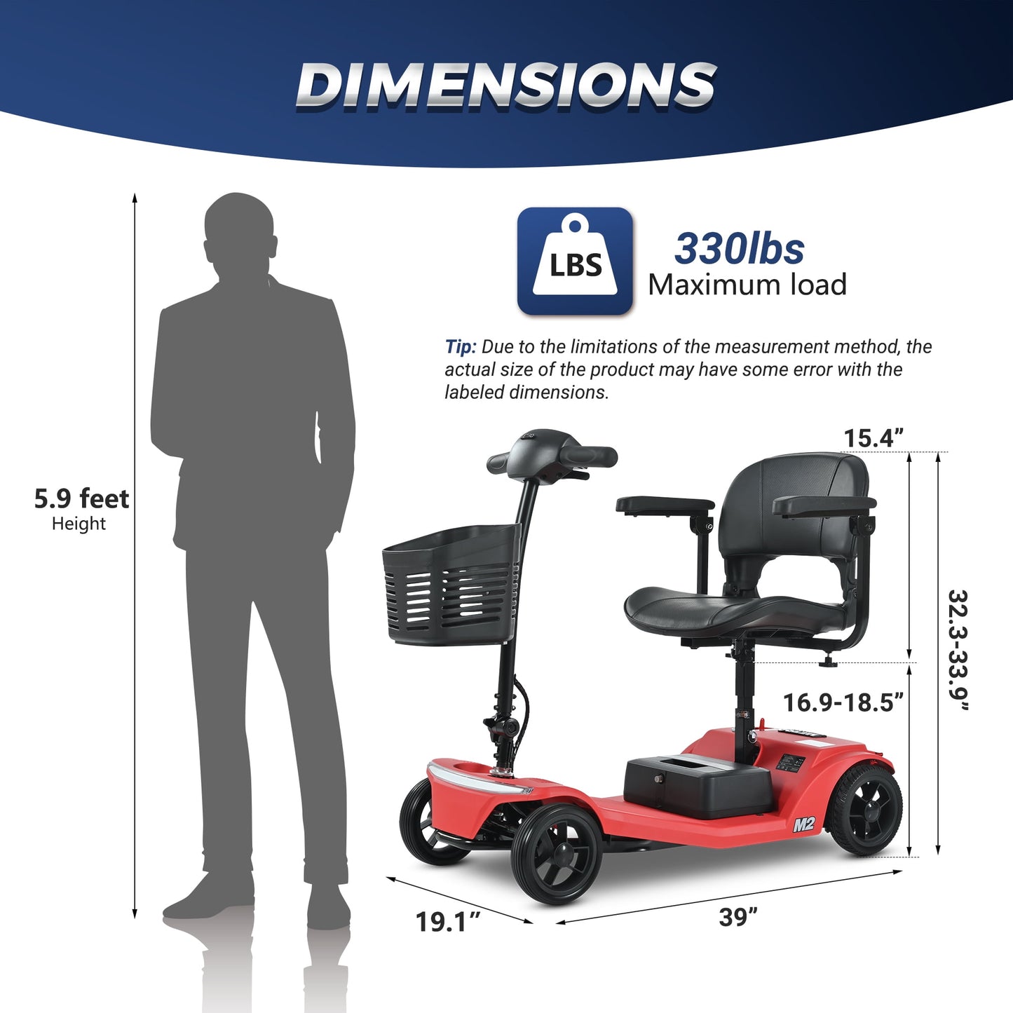 Segmart 4 Wheel Mobility Scooter for Seniors,Portable Electric Scooters Motorized with LED Light,Power Scooter for Best Gift