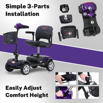 Segmart 4 Wheel Mobility Scooter for Seniors,electric wheelchairs for adults lightweight foldable, 15 Miles Range, 300lbs Capacity, W/LED Head Lights & Basket, Purple