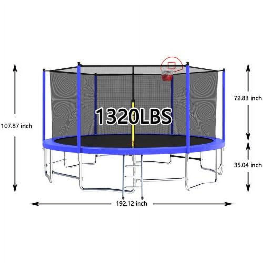 16FT Trampoline for Adults & Kids with Basketball Hoop, SEGMART Upgraded Round Recreational Trampoline with Enclosure Net, Heavy-duty Outdoor Trampoline with Ladder for Outdoor Indoor, Blue