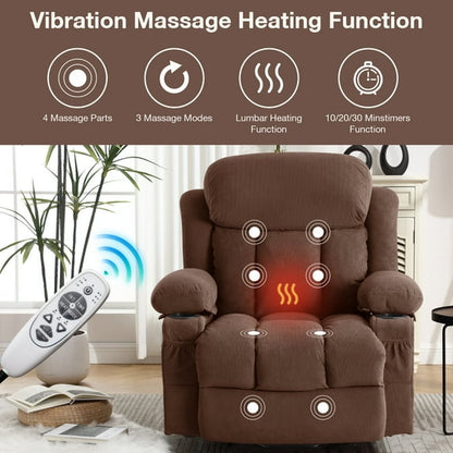 Home Recliner Chair with Remote Control for Living Room, Single Velvet Ergonomic Recliner Chair with Cup Holders, for Home Theater Seating Living Room Lounge Chaise, Brown