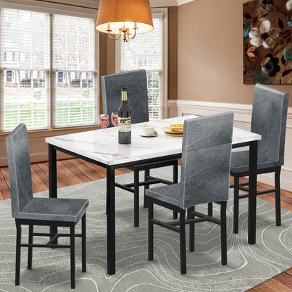 Kitchen Table and 4 Chairs Set, Metal Kitchen Table Sets Faux Marble Rectangular Breakfast Table w/Metal Legs & Black Finish Frame, Dining Table Sets for an Apartment Breakfast, Grey, SS1318