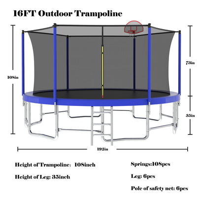 Segmart Upgraded Round Recreational Trampoline with Enclosure Net and Ladder Trampoline, Blue, 16 ft