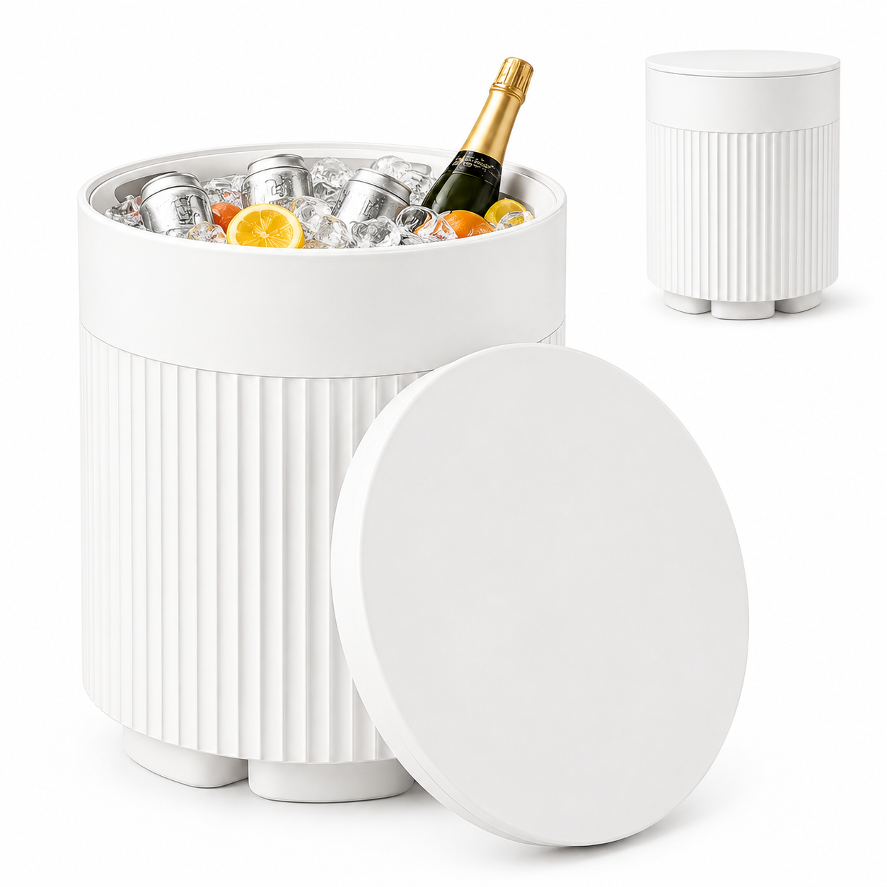Outdoor Cooler Side Table, 3-in-1 Patio Ice Cooler Table with Drain Plug, White HDPE Poolside Drink Table, Patio Table for Deck, Backyard, Balcony, Hot Tub