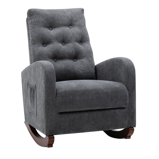 Rocking Chair Nursery Upholstered Mid Century Modern Rocker Oversized Wingback Armchair for Living Room, Grey
