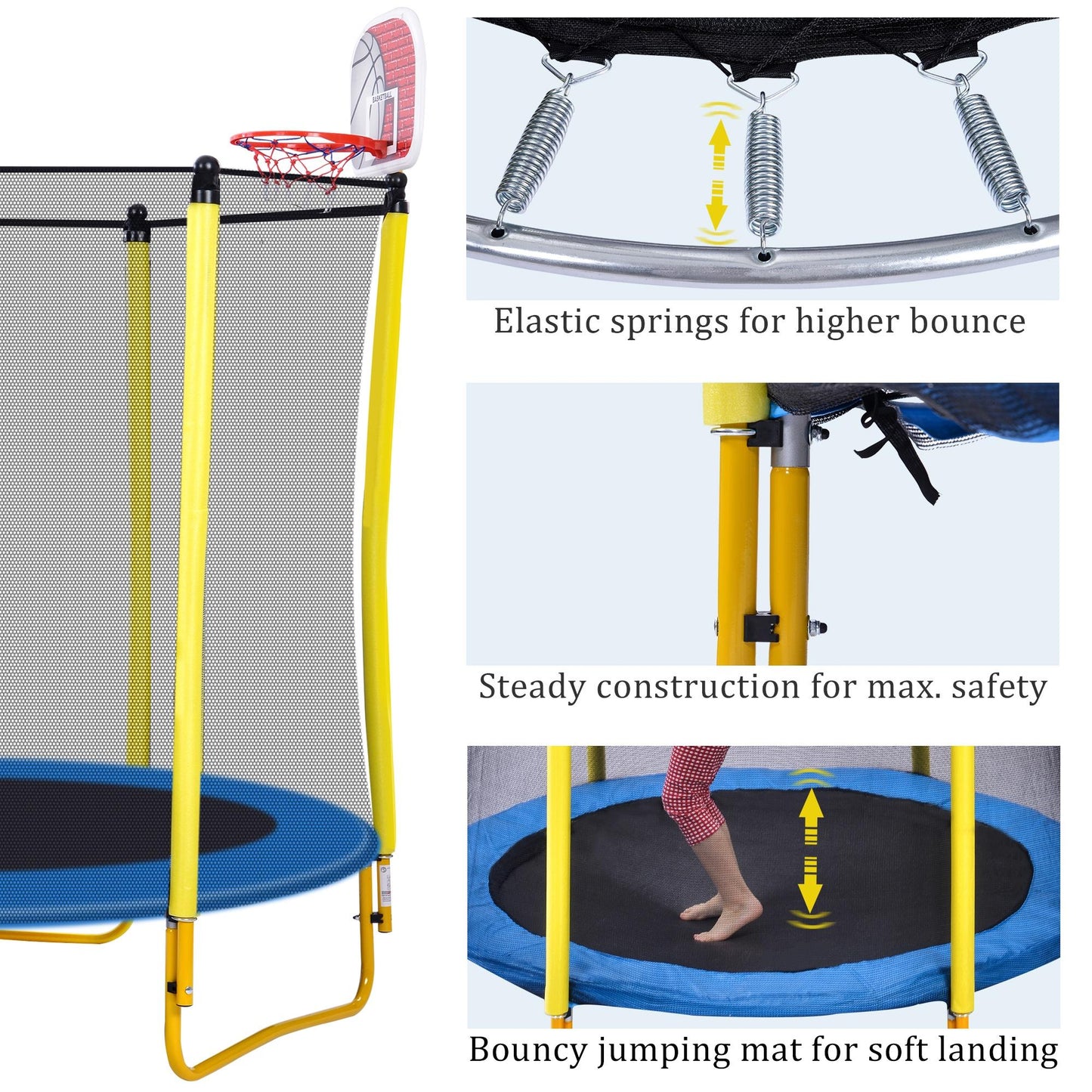 5.5FT Trampoline for Kids with Basketball Hoop and Ball, Upgrade SEGMART Toddler Trampoline with Safety Enclosure Net, Round Recreational Trampoline with Jumping Mat for Indoor Outdoor Backyard