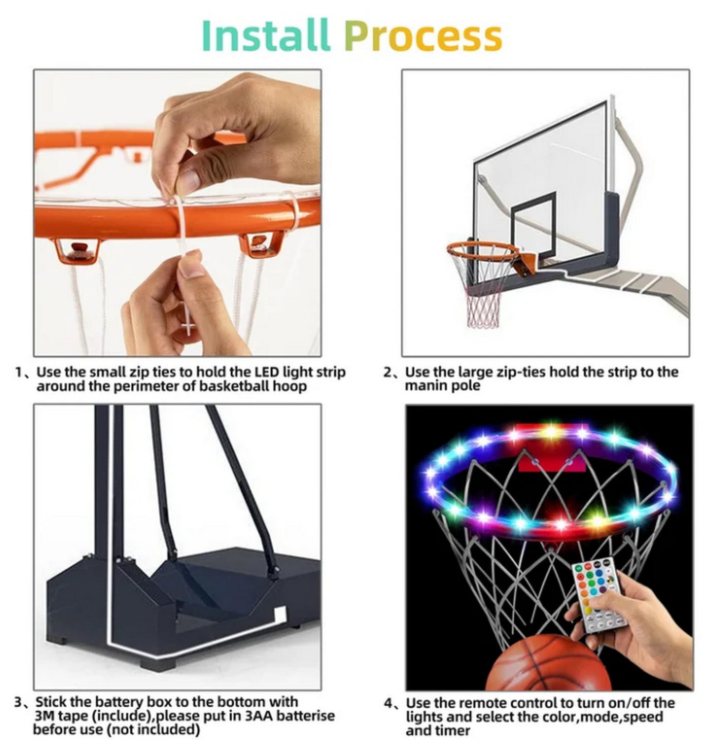 SEGMART 5.25ft LED Basketball Hoop Lights, Remote Control Basketball Rim LED Light, 16 Color Change by Yourself, Waterproof, Super Bright to Play at Night Outdoors, Good Gift for Kids