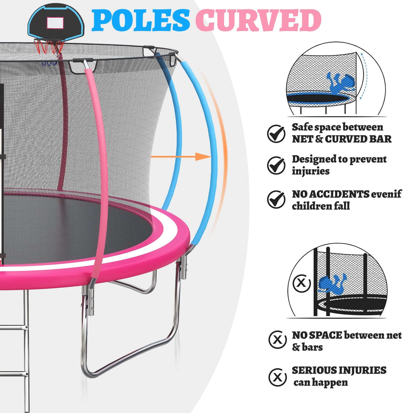 10' Recreational Trampoline with Basketball Hoop, SEGMART Backyard Trampoline with Safety Enclosure Net, Heavy Duty Kids Outdoor Trampoline with Ladder for Kids and Adults