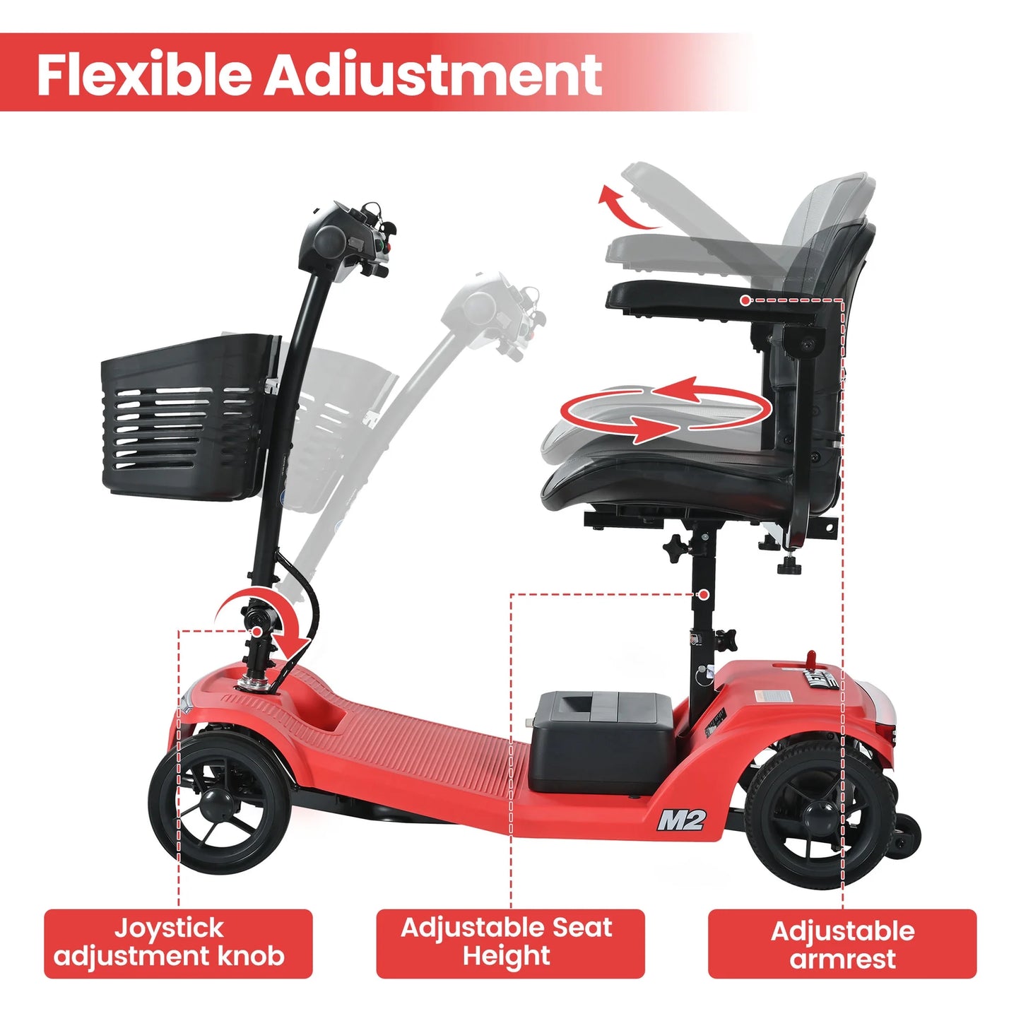 Segmart 4-Wheel Mobility Scooter for Seniors, Foldable Electric Scooter with 12-Mile Range & 330 lb Capacity, Red