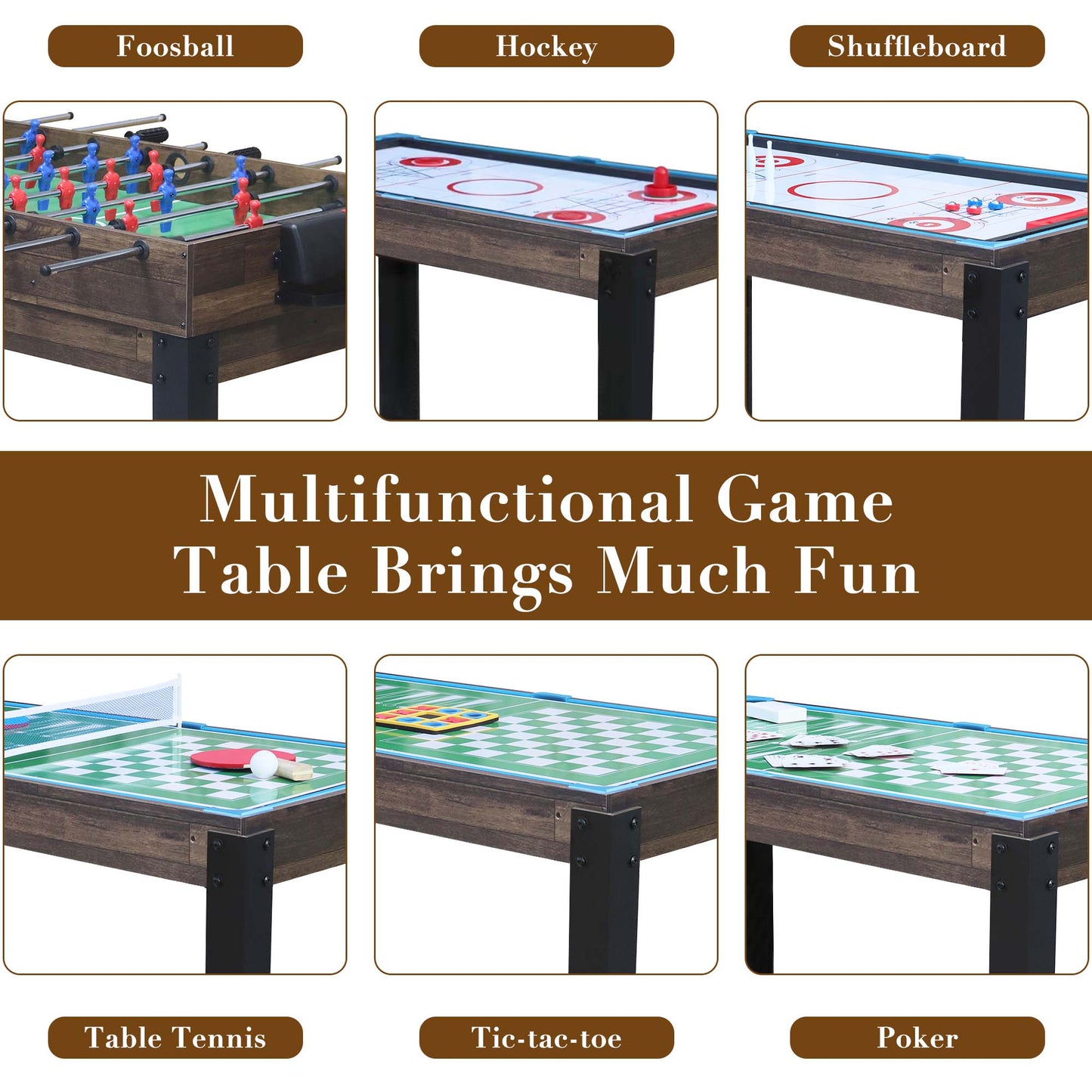 48'' 16 in 1 Multi Game Table, Combo Game Table Set for Game Room, Multifunctional Game Table with Bow, Arrow, Basketball, Football, Hockey, Foosball, Shuffleboard, Ping Pong, Chess, Checkers, Bowling