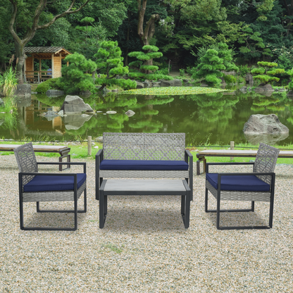 Segmart Rattan Patio Conversation Set, 4 Pieces Outdoor Sectional Sofa Set with Table, Gray Thick Cushioned Patio Furniture Set Loveseat Armchairs, Max Weight Over 350lbs