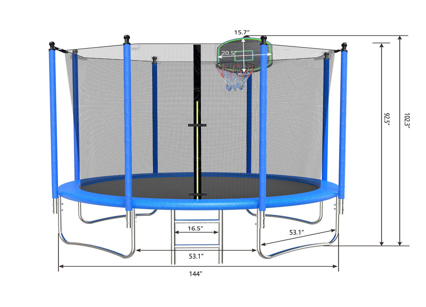 SEGMART 12FT Trampoline for Kids with Basketball Hoop and Enclosure Net/Ladder, Blue