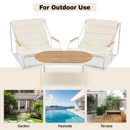 Outdoor Chaise Lounge Chairs Set of 3, Segmart Patio Chaise Lounge Chair with Acacia Side Table, Pool Lounge Chairs for Lawn, Deck, Beach, Max Weight 400 lbs, Beige & White