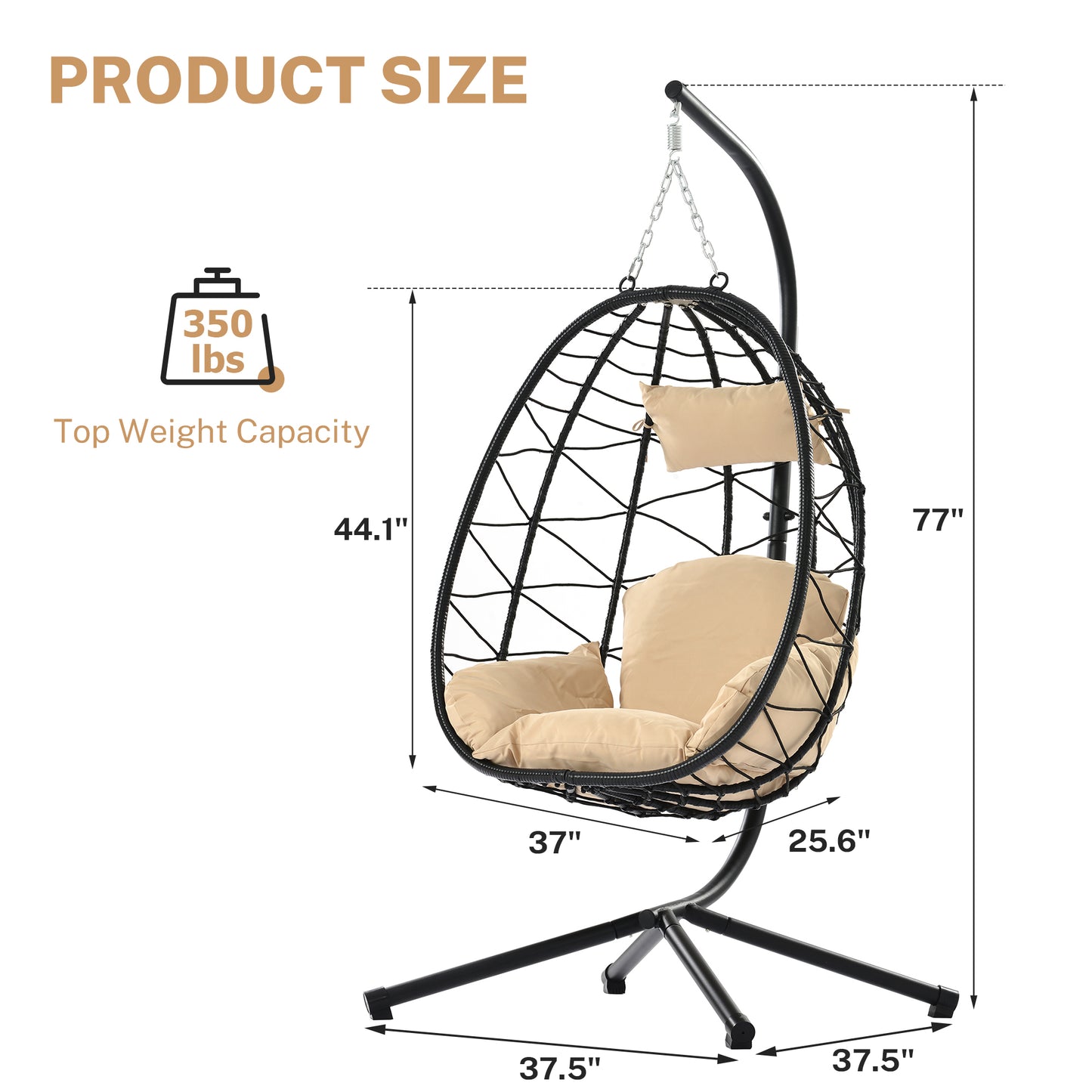 Patio Lounger Egg Chair, Outdoor Hanging Chaise Swing Egg-Shaped Chair w/Hanging Kits, Durable All-Weather UV Wicker Patio Rattan Lounge Chair for Bedroom, Patio, Deck, Yard, Garden, 350lbs, S463