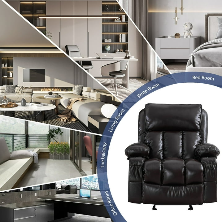 Segmart 360° Swivel Massage Recliner Chairs with Remote Control, PU Leather 8-Point Vibration Massage Recliner Chair with USB Charger, Cup Holders Bread-Type Handrail & Padded Seat Backrest, Brown