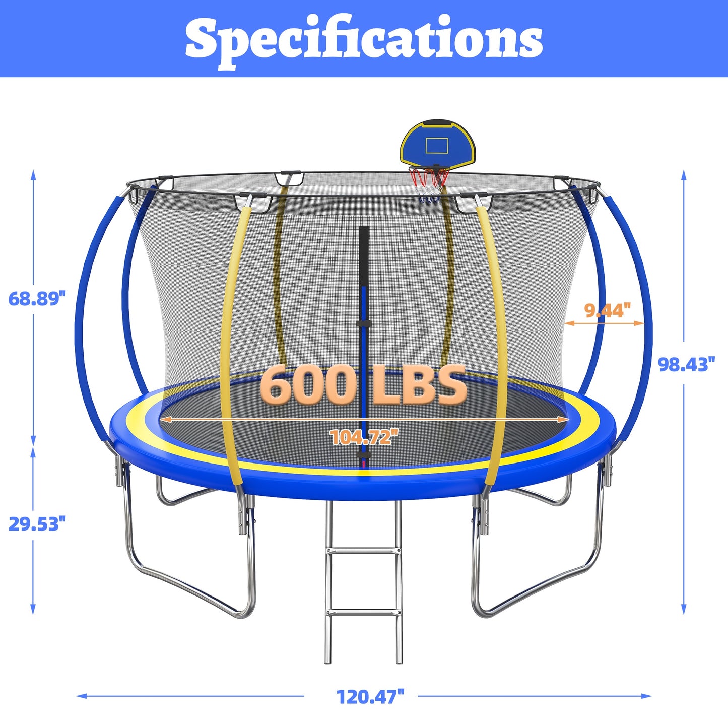 10 FT Trampoline for Kids with Basketball Hoop, SEGMART Upgraded Kids Outdoor Trampoline with Enclosure Net and Ladder, Heavy Duty Round Recreational Trampoline for Indoor Outdoor Backyard