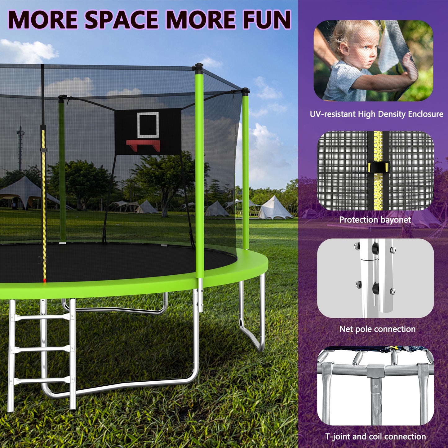 14FT Trampoline with Enclosure for Kids and Adults, SEGMART Upgraded Kids Recreational Outdoor Trampoline with Basketball Hoop, Ladder, Heavy Duty Round Backyard Trampoline for Indoor Outdoor