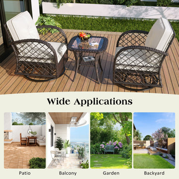 Patio Wicker Chairs Swivel Rocker, Segmart Outdoor Swivel Rocking Chairs Set of 2 with Rattan Side Table, Patio Swivel Glider Chair 3 Piece Patio Furniture Sets for Patio Porch Pool, Brown